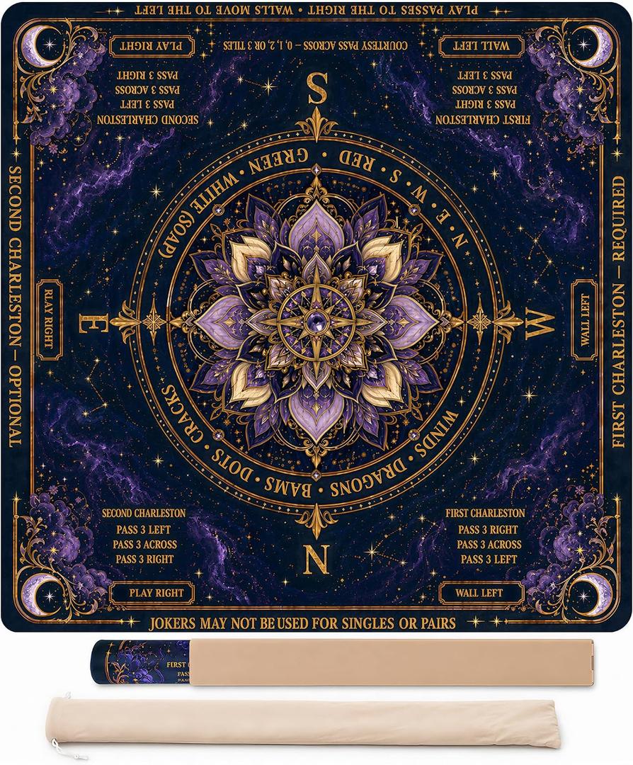 American Mahjong Mat with Charleston & Direction Reminders, 34 x 34 In
