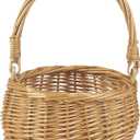 Small Wicker Flower Girl Basket with Handle Cute Easter Baskets Rustic Decorative Basket for Wedding and Home Decor