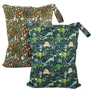 Mama Koala Wet Dry Bags, Portable Washable Reusable Baby Cloth Diapers Bags, 2pcs Medium Size for Travel Beach Laundry Pool Gym Yoga (WB-Forest)