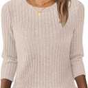 NORACORA Womens 3/4 Sleeve Sweater Tops Round Neck Tunic Blouses Dressy Pullover T Shirts for Business Casual Work (Medium),  Apricot