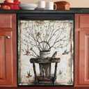 Vintage Tree Branch Bird Dishwasher Magnet Cover Kitchen Decor Dishwasher Decal, Old Wooden Chair Fridge Skin Cover Magnet Sticker (Reusable), 23"" x 26"" Magnetic, Rimyy101-8