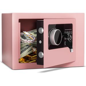 Digital Electronic Money Safe, Steel Security Lock Box with Keypad, Office Hotel Business Jewelry Cash Safe, 0.23 Cubic Feet, 9.06" W x 6.69" D x 6.69" Hpink