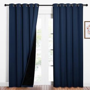 NICETOWN 100% Blackout Curtain Set, Thermal Insulated & Energy Efficiency Window Draperies for Guest Room, Full Shading Panels for Shift Worker and Light Sleepers, Navy Blue, 62W x 84L, 2 PCs
