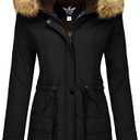 YXP Women's Winter Thicken Military Parka Jacket Warm Fleece Cotton Coat with Fur Hood (Large, Black)