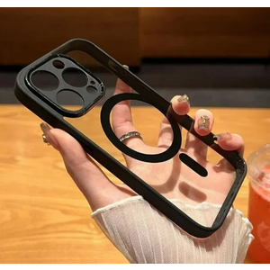 MagSafe wireless charge phone case for iPhone 16 Pro Max Plus magnetic bumper transparent cases cover, Black