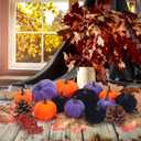 21 PCS Pumpkins Decor Set, 3 Sizes Fake Velvet Pumpkin, Black Purple Orange Small Foam Pumpkin, Autumn Table Centerpiece for Thanksgiving Farmhouse Fall Harvest Halloween Party Decorations