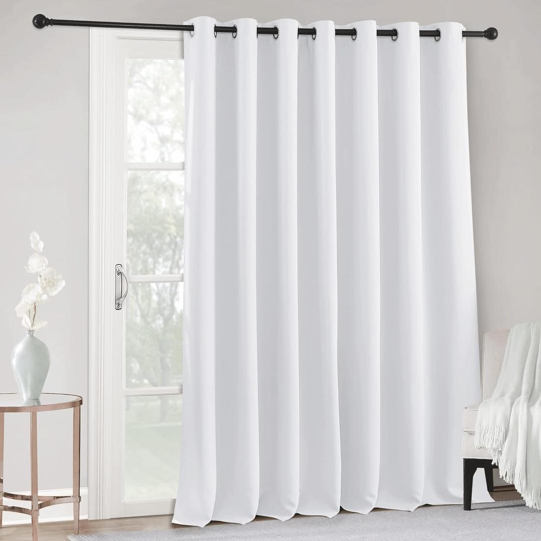 RYB HOME White Curtains Backdrop - Thermal Insulated Room Darkening Bedroom Curtains Vertical Blinds for Patio Sliding Glass Door Living Room Doorway, 100 inch Wide x 84 inch Long, Grayish White