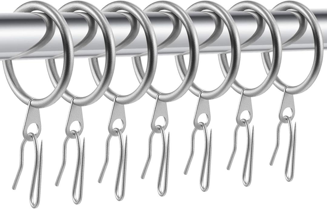 Hotop 30 Pcs Metal Drapery Curtain Rings 0.98/1.26/1.65 inch Interior Diameter and 30 Pcs Hanging Curtain Drapery Pin Hooks for Window Door Shower(Matte Silver, 32 mm)