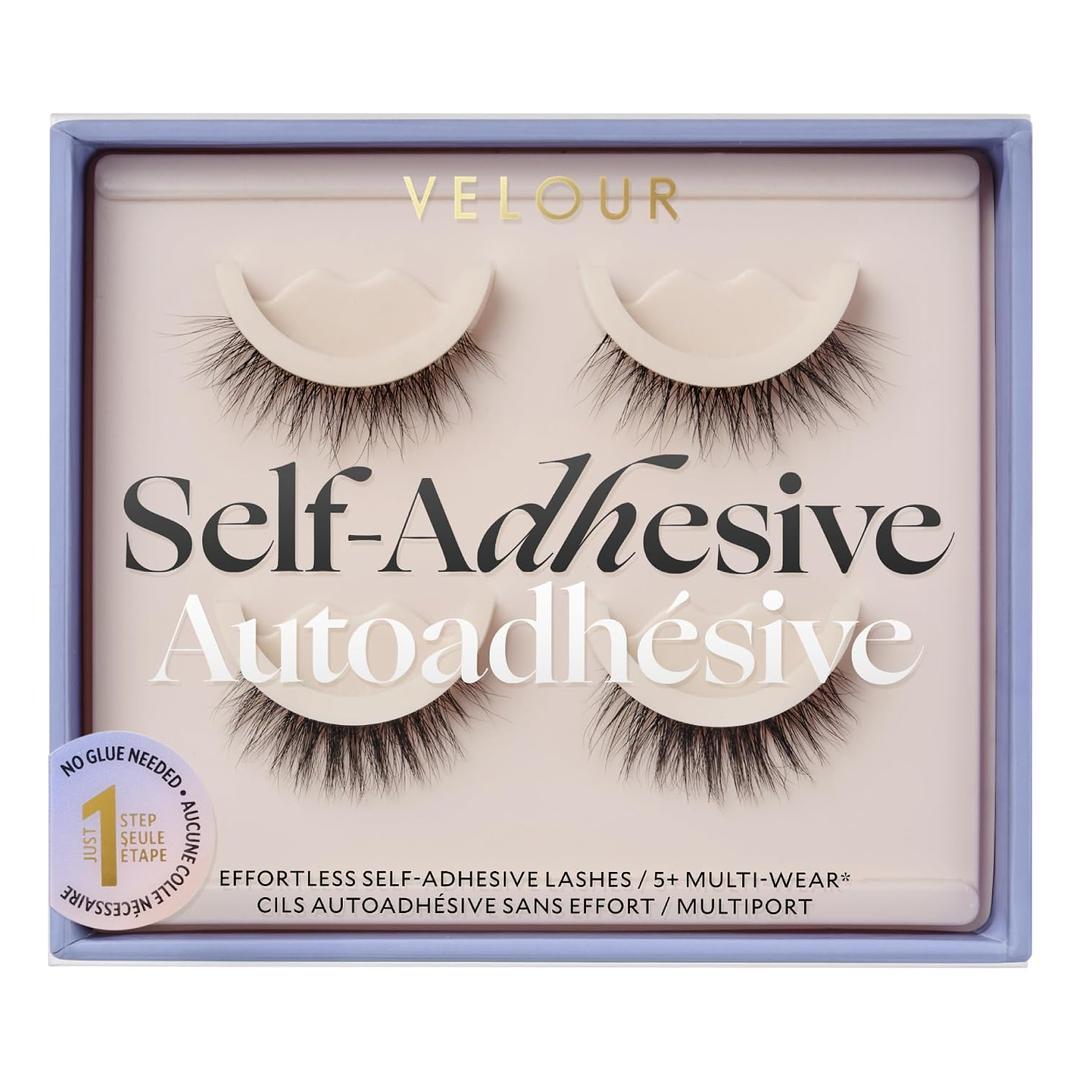 Velour Effortless Self Adhesive Eyelashes (2-Pack), Reusable Pre Glued Strip Lashes, No Trim Needed Lash Strips, Press On Eyelashes No Glue Needed, Lightweight Adhesive Eyelash Strips