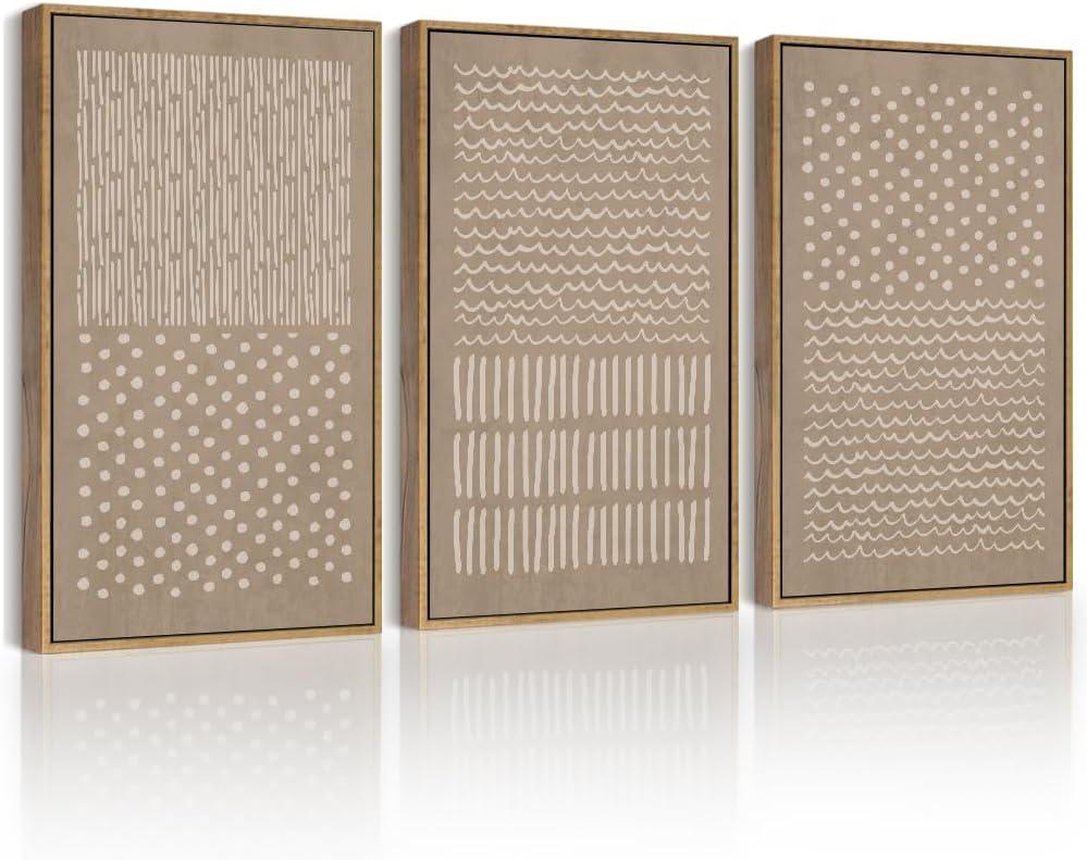 PHOPAGO Boho Geometric Framed Wall Art Mid-Century Bohemain Abstract Shape Illustration Neutral Modern Minimalist Painting Decorative Artwork 11x14in Natural Framed