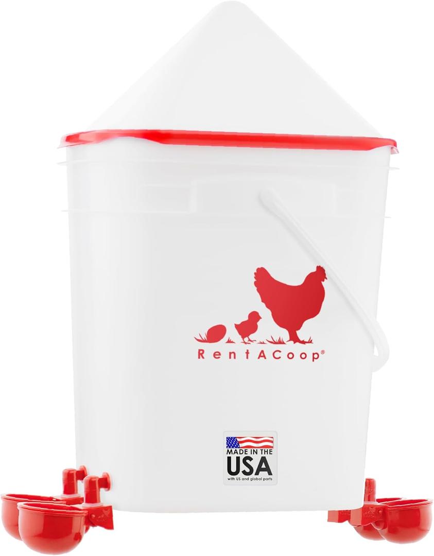 RentACoop 5 Gallon/ 4 Automatic-Fill Water Cup Chicken Waterer - Center Placement