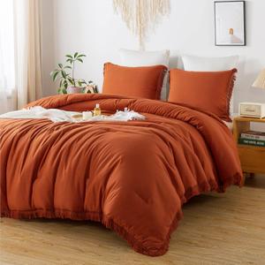 Andency King Size Comforter Set Burnt Orange, 3 Pieces Boho Terracotta Soft Lightweight Bedding Comforter Sets, Rust Tassel All Season Bed Set (104x90In Comforter & 2 Pillowcases) (King (104"x90"), 01 - Burnt Orange)