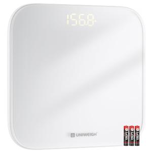 UNIWEIGH Digital Bathroom Scale for Body Weight,Accurate Weight Scale up to 440lbs,Body Scales with Sturdy Tempered Glass,with LED Display,Step-on,Compact Size,3 Units and Batteries inclued,White
