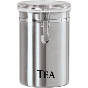 Oggi Stainless Steel Tea Canister 62 fl oz - Airtight Clamp Lid, Clear See-Thru Top - Ideal for Tea Bag, Loose Tea, Kitchen Storage, Pantry Storage. Large Size 5" x 7.5". (Silver)