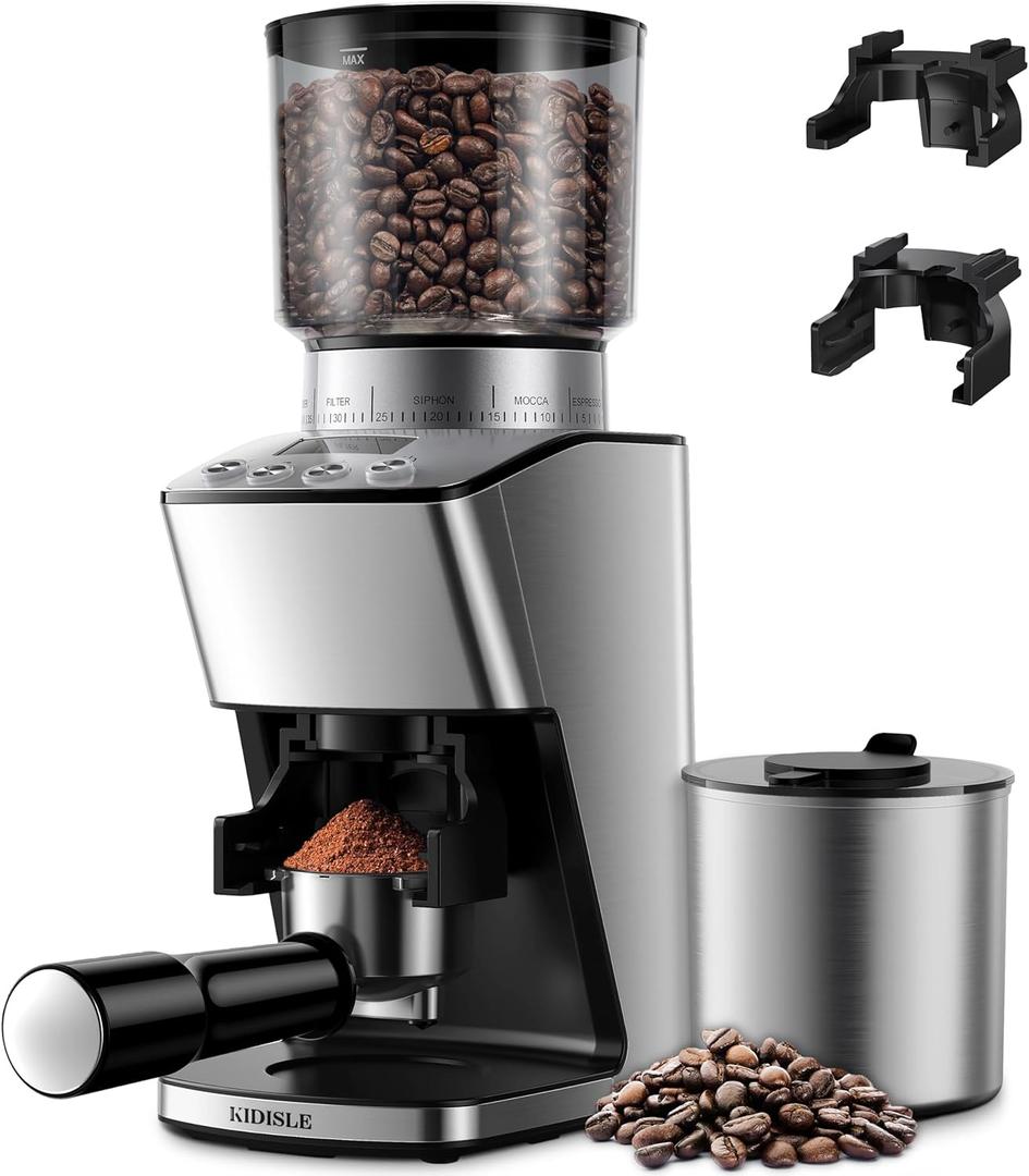 Conical Burr Coffee Grinder Electric, Espresso Grinder for Home Use, Burr Mill with 51 Grind Settings, Precision Electronic Timer, Stainless Steel Container