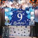 KatchOn, Blue Happy 9th Birthday Decorations Banner - XtraLarge 72x44 Inch | 9th Birthday Decorations for Boys, Girls | Happy Bday Decor | Bday Backdrop Banner for Blue Party Decor