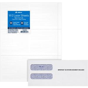 2 x Adams W2 Laser Tax Forms Kit 2023, Blank Forms w/Stubs and Self Seal Envelopes Included, B & C Copies, 3-Up, Peel and Seal, 50 Pack (TXA2350)