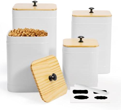 White Canister Sets for the Kitchen, Set of 4 Kitchen Canisters for Countertop with Airtight Lids,Customizable Chalkboard Labels, Marker Pen, White Food Storage Jar Containers for Coffee,Sugar,Flour