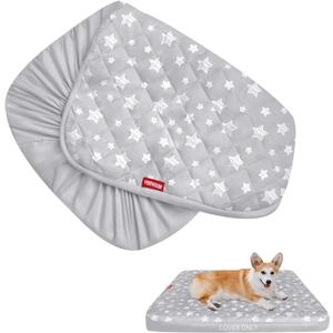 Waterproof Dog Bed Covers Replacement Washable Pet Hair Easy to Remove, Noiseless Quilted Puppy Pet Bed Cover Lovely Grey Star Print 30x20 Inches, for Dog/Cat, Cover Only