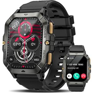 Military Smart Watches for Men (Answer/Make Calls), 2.02'' Fitness Smart Watch for Android and iPhone, Waterproof Fitness Tracker with Blood Pressure/Heart Rate/Sleep/100+ Sport Modes, Watches for Men