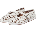 Beauty Cry Women's Mesh Ballet Flats Mary Jane Buckle Strap Perforated Ballerina Flat Shoes 11 White