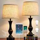 Luvkczc Upgraded Touch Table Lamps Set of 2, 22" Tall Bedside Lamps with USB C+A Ports, Dimmable Nightstand Lamps for Bedroom, Living Room, Office, Black Lamp with Beige Lampshade, Bulb Included