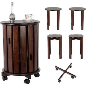 FAHKNS Stackable Stools Set of 4,Wood Chair on Wheels Sturdy and Durable,Dining Chairs Stacking Stools No Installation Required for livingroom Kitchen,Top Stackable Round Stool