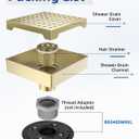 6 Inch Gold Shower Drain, Modern 304 Stainless Steel Square Shower Drain for Bathroom, Brushed Gold Shower Floor Drain with Grate Removable, Hair Strainer