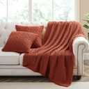 Aormenzy Knitted Throw Blanket (50" x 60") and 2 Pillow Covers (18" x 18"), 3 Piece Burnt Orange Throw Blanket Set, Decorative Throw Blankets for Couch Sofa Bed Living Room