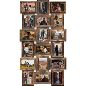 J.M.Deco Collage Picture Frames for Wall Decor, 18-Opening Reunion Family Friends Picture Frame Set, 4 x 6 Photo Frames for Living Room, Gallery Puzzle Collage Wall Hanging, Vintage Gold