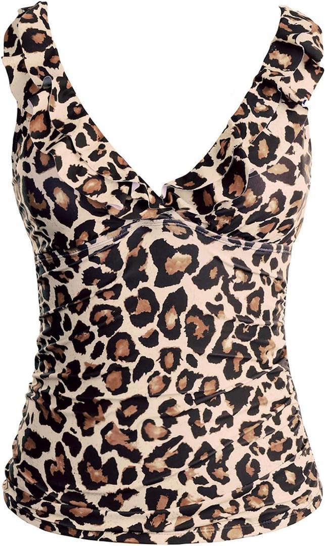 Yonique Women's Tankini Top Only Tummy Control Bathing Suit Top Ruffle Swimsuit Top V Neck Swim Tank Top No Bottom (X-Large, Leopard) Yonique Women's Tankini Top Only Tummy Control Bathing Suit Top Ruffle Swimsuit Top V Neck Swim Tank Top No Bottom (X-Large, Leopard)