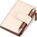 Small Wallet Women RFID Blocking Soft Leather Bifold Compact Card Holder Wallet for Women with Zipper Coin Pocket 4 ID Window (Colorblock - Apricot/Brown)