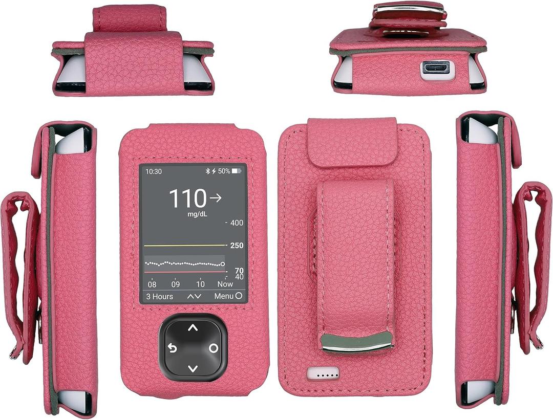 Fitted Leather Case W/Screen Protector (Lanyard Included) for Dexcom G7 / G6 Receiver (Pink) (Pink)