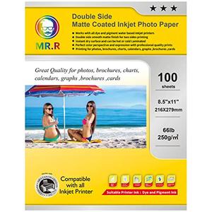 MR.R Double Sided Matte Coated Inkjet Photo Paper Name Card Printing Paper Letter Size 8.5"x11" 100 Sheet 66lb 260gsm for dye and pigment ink