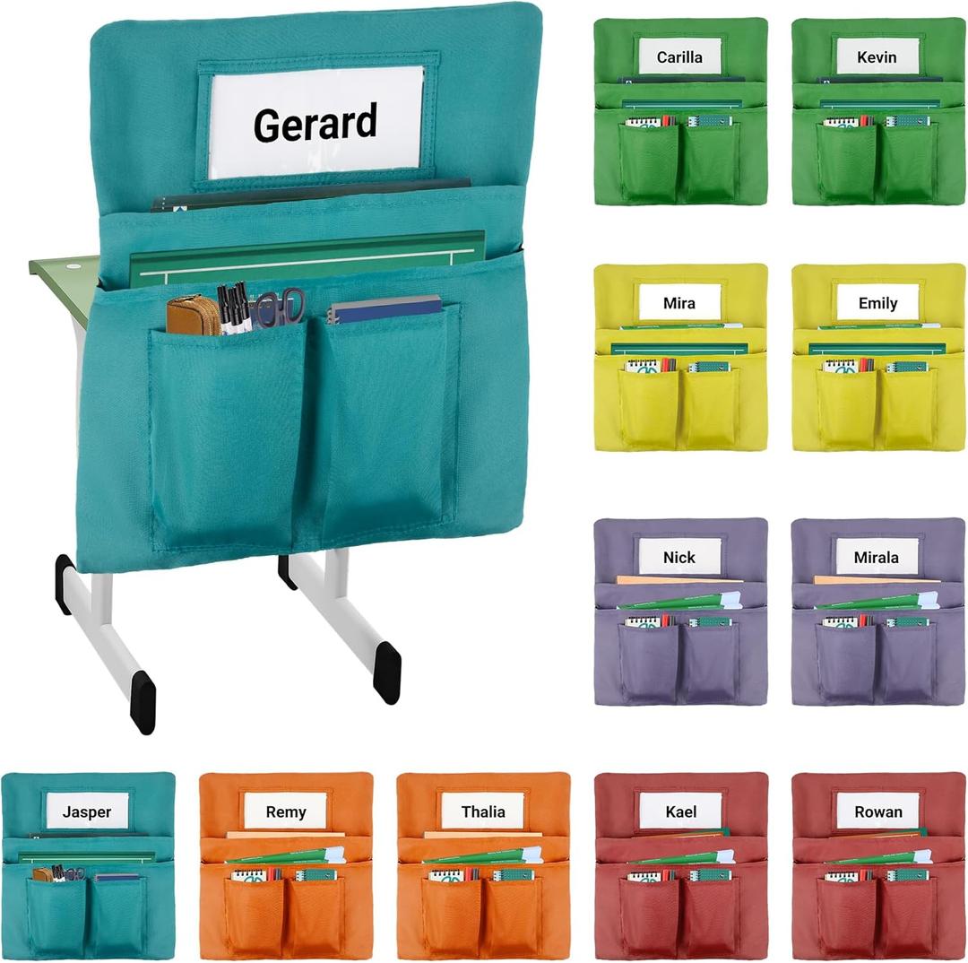 12 Pack Chair Pockets for Classrooms, 20 x 17 Inch Seat Sacks for Classroom Chairs k-2 with Name Slots and Tags, Chair Pockets for Kindergarten, School, Home, Office (6 Bright Color) (Large)