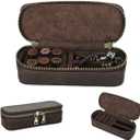 Crazy Horse Leather Cufflink Box for Men Travel Jewelry Storage Case Small Jewelry Organizer Padded Tray for Cufflinks Rings Earrings Studs (Rectangular)