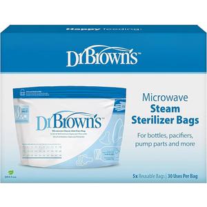 Dr. Brown's Microwave Steam Sterilizer Bags for Baby Bottles, Pacifiers, Pump Parts and Accessories, 5-Pack
