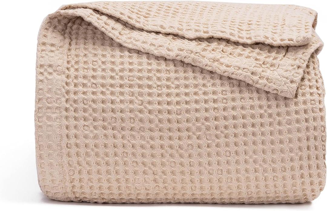 Organic Cotton Waffle Weave Blanket - Premium Quality Waffle Knit Bed Blanket - Soft Cotton Bed Blanket Queen - 100% Organic Cotton Luxurious Best Waffle Blankets - 92"x92" (Ivory - Queen)