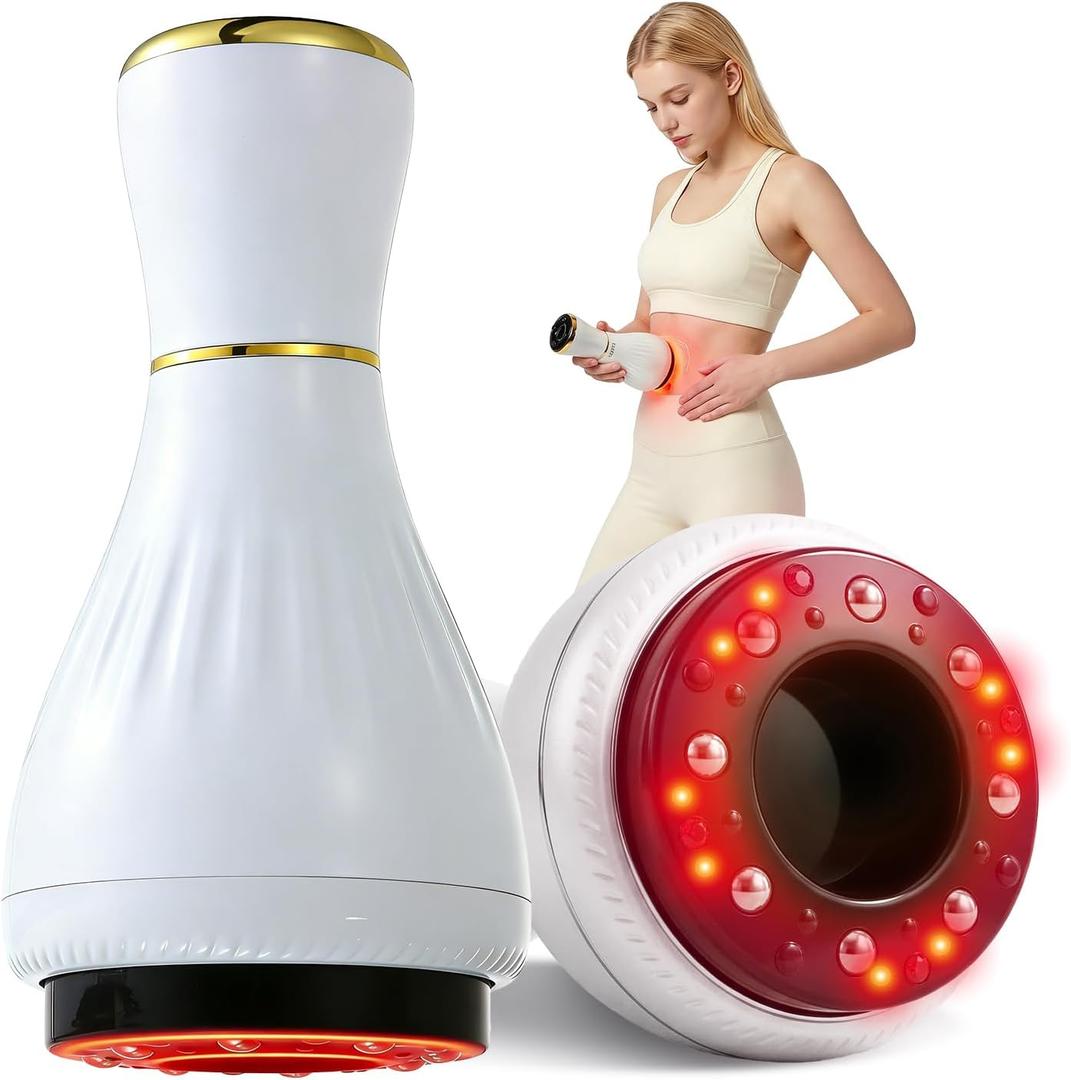 Electric Cupping Massager for Body with Suction, Microcurrent, Red Light & Heat, Lymphatic Drainage Massager, 12 Intensity Body Sculpting Machine, Cellulite Massage Tool for Arms Legs Waist Back-White