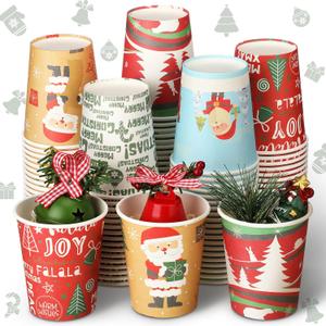 Karenhi 100 Pcs 9 oz Christmas Disposable Cups Paper Hot Chocolate Cocoa Cup Christmas Party Supplies Tea Coffee Disposable for Party Holidays Hot Cold Drinks (Cute Style)