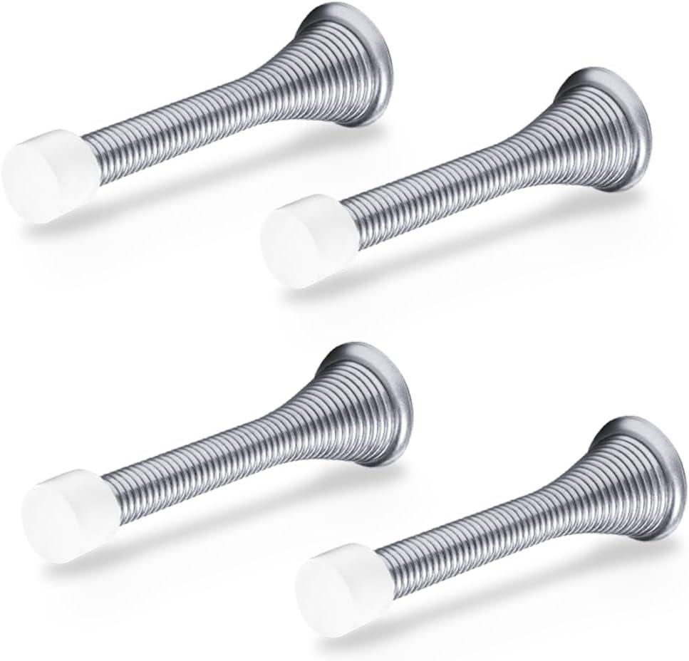 Door Stoppers for Wall  Spring Door Stopper with Rubber Tip  3-1/4"  Pack of 4  Doorstop  Ideal for Home, Offices, Schools (Silvery Grey)