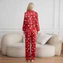 UNICLOUND Matching Family Christmas Pajamas Set, Soft Silk Satin Long Sleeve Button Down Comfy Holiday Loungewear for Couples, Men, Women Lazy Slumber Jammies Party(Sock, Women, X-Large) (Red, XL)