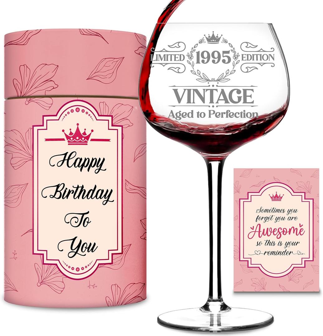 Vintage 1995 Engraved Wine Glass - 30th Birthday Gifts for Her, 30 Year Old Women Gift, 1995 Woman Wine Glass, Turning Thirty Present, 30th Birthday Gifts Ideas for Daughter, Wife, Sister, Ladies