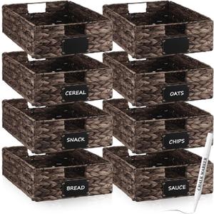 Nitial Set of 8 Wicker Storage Baskets, 16 x 12 x 5 Inch, Dark Brown
Wicker Water Hyacinth Pantry Basket, Rectangular Woven Bin for Shelves, Foldable Rattan Organizer, with Handle, Label, Marker
