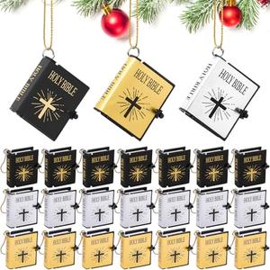 Equsion 24 Pcs Christmas Hanging Ornaments Mini Holy Bible Books Christian Gifts Religious Hanging Decor for Xmas Tree Church Home Decorations