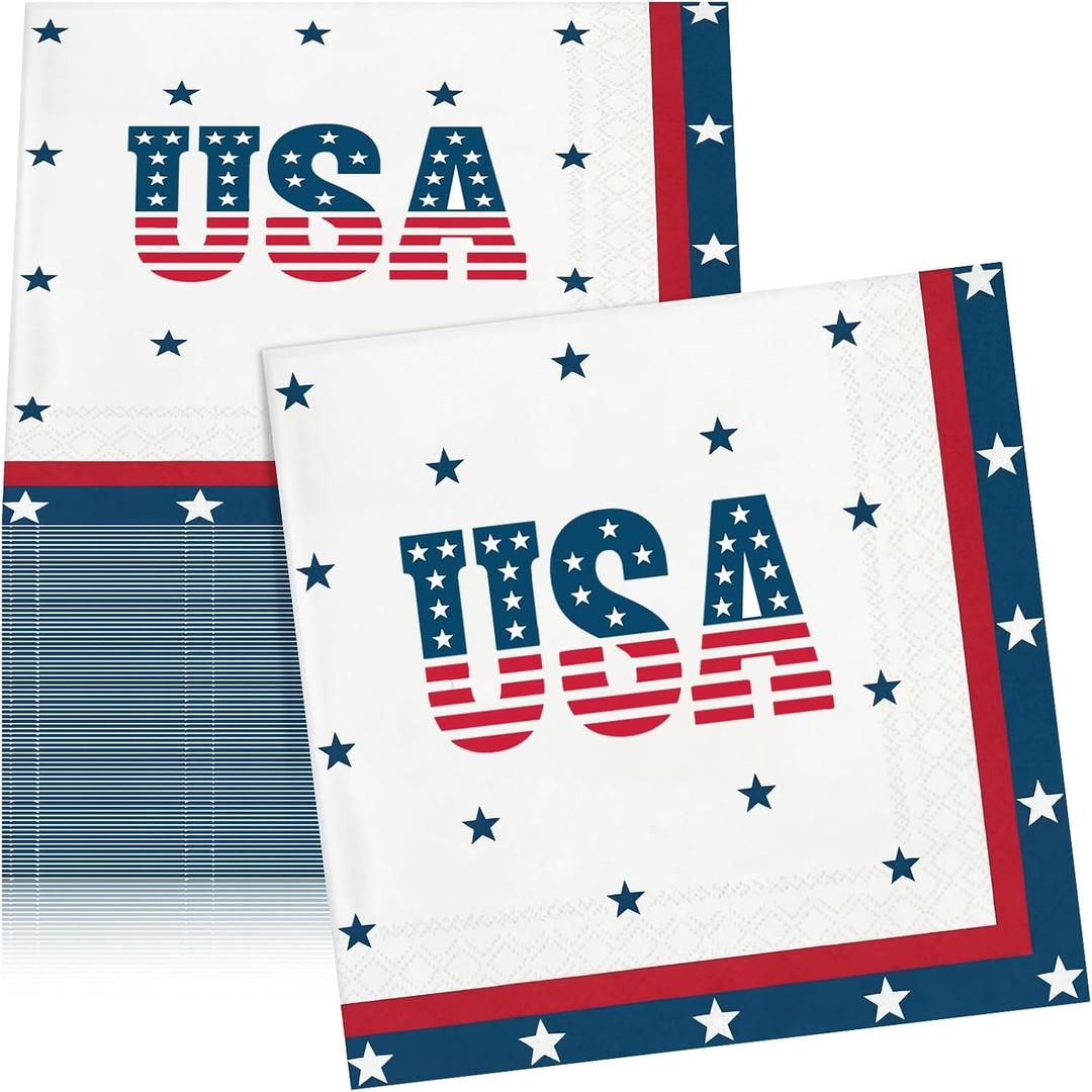 100 Pcs 250th Anniversary 4th of July Party Supplies " 250 Years of Freedom'' Red and Blue Fourth of July Napkins American Birthday Patriotic Party Decor for Independence Memorial Day