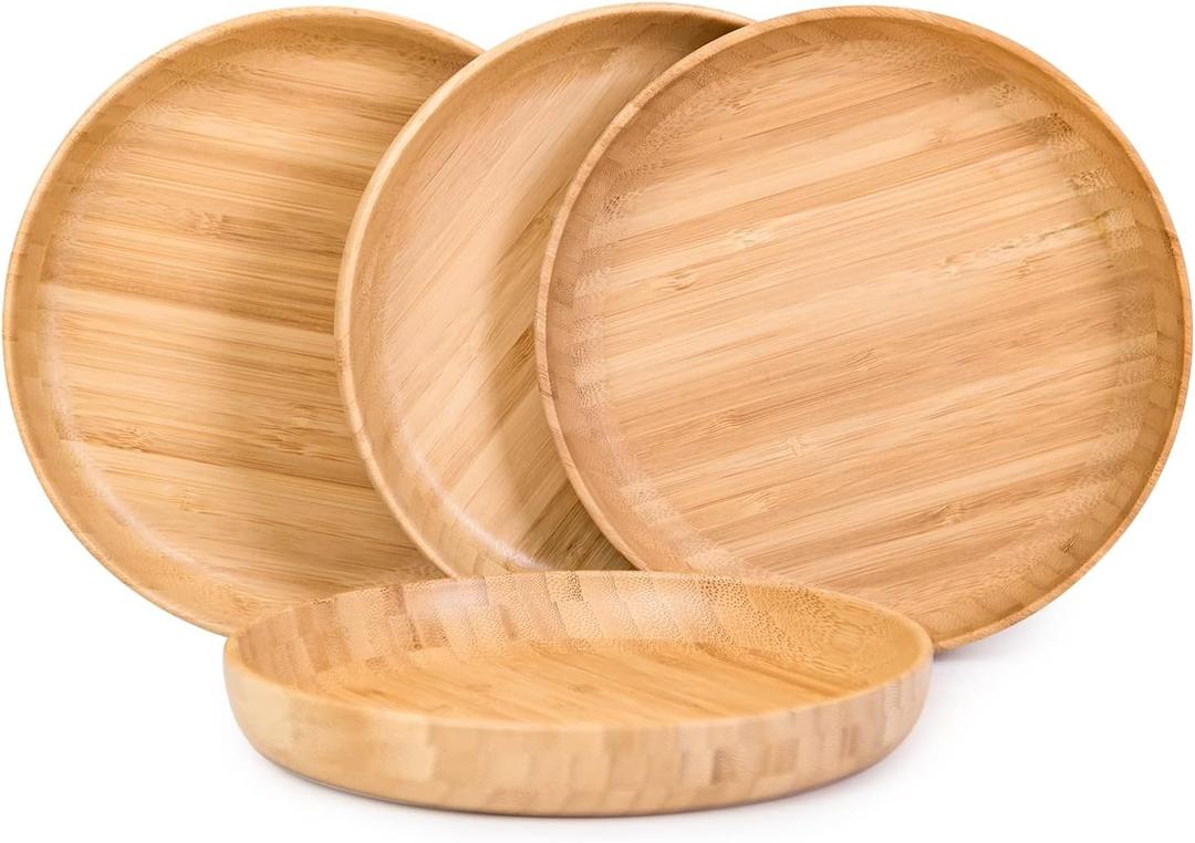 3 x Bamboo Plates 7.5Inch Round Bamboo Plate Reusable Dinner Plate Tableware 4PCS Wooden Plates Lightweight Dishes Snack, Dessert, Unbreakable Classic Plate