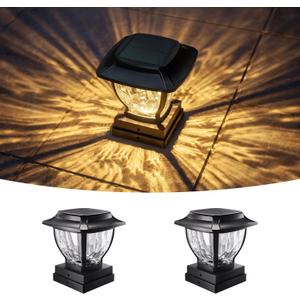 Solar Post Cap Lights Outdoor, Glass Deck Fence Post Cap Light Solar Powered for 4x4 Vinyl/Wooden Posts, Solar Lamp Post Light with 2 Lighting Modes for Patio Garden, Bright Warm White (2 Pack)