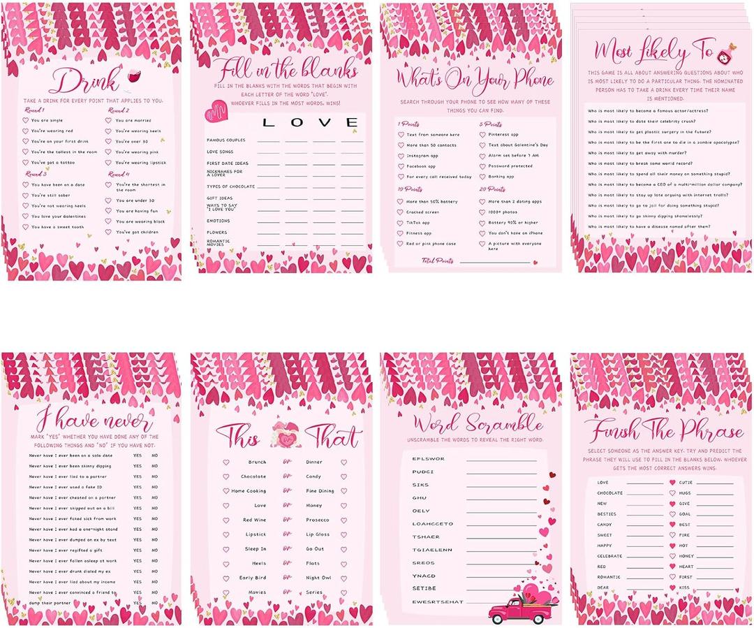 Sinload Happy Galentine's Day Game Cards 8 Games for 10 Guests Galentine Activities The Girl's Night Party Ideas Bachelorette Party Favors Best Friend Valentines Gifts for Women Besties Adults 40 Pcs