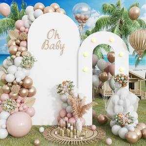 3-in-1 Outdoor Arch Backdrop Stand, 6.2FT+5.5FT Wedding Backdrop Arch Stand Cover with Lights 2 Set Round Top Arch Photo Booth Background Frame for Birthday Baby Shower Halloween Christmas Party Decor (White)